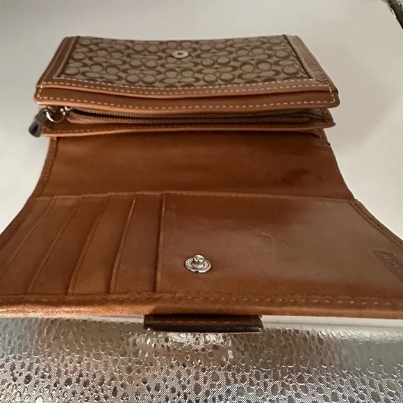 Coach Brown Signature Wallet with Leather Trim and Silver Hardware - Picture 3 of 3
